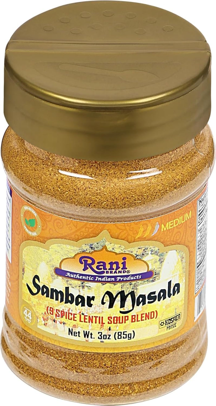 Rani Sambar Masala (Lentil Soup Spice Blend) 3oz (85g) PET Jar ~ All Natural | Vegan | No Colors | Gluten Friendly | NON-GMO | Kosher | Indian Origin