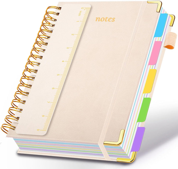 Hardcover Spiral Notebook 8"x10" Journal Notebook with Tabs and Removable Dividers 300 Pages 5 Subject Notebook College Ruled, Faux Leather Spiral Bound Notebook for Women School Work (Purple)