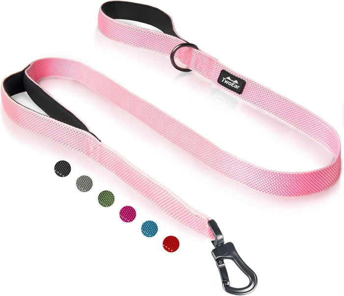 TwoEar 4FT 1IN Strong Rose Dog Leash with 2 Padded Handles, Traffic Handle Extra Control, Comfortable Soft Dual Handle, Auto Lock Hook, Reflective Walking Lead for Small Medium and Large Dogs