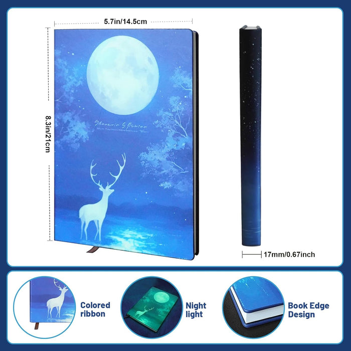 Lined Cute Journal Notebooks with Glow-in-the-dark Elk Patterns, They Are Ideal for Work, Note-taking, Journaling, School and Writing, A5 Notebook