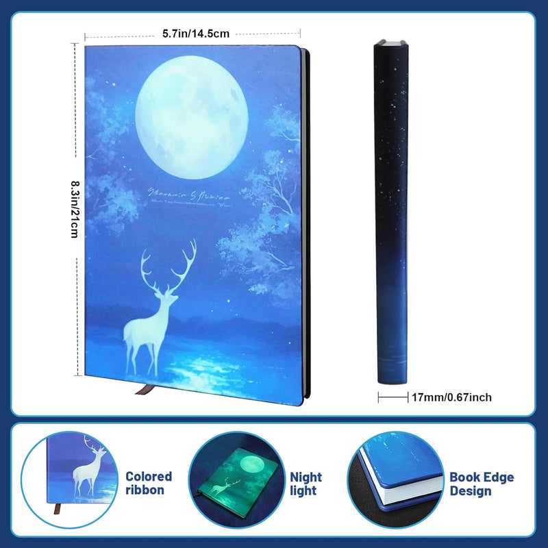 Lined Cute Journal Notebooks with Glow-in-the-dark Elk Patterns, They Are Ideal for Work, Note-taking, Journaling, School and Writing, A5 Notebook