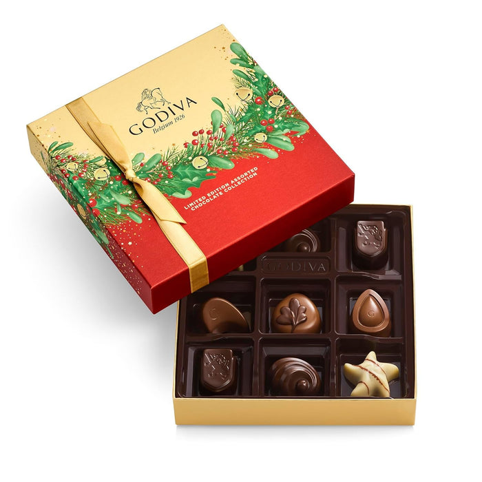 Godiva Holiday Masterpiece Gift Tin, Assorted Milk & Dark Chocolates with Ganache and Caramel, Gourmet Christmas Gift, Kosher & Halal, 50 Pc