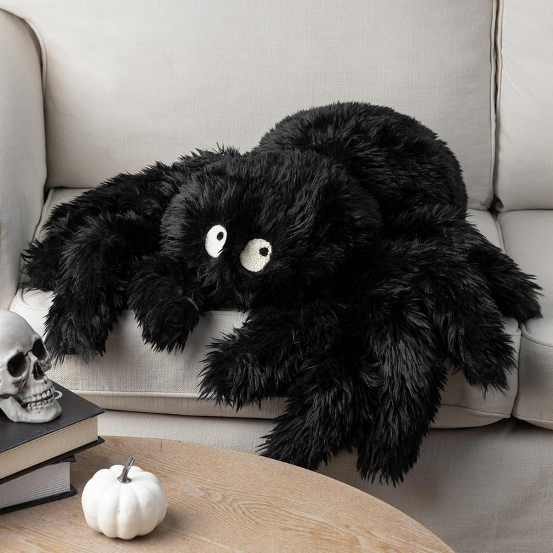 Phantoscope Happy Halloween Spider Shaped Throw Pillow, Faux Fur Fluffy Tarantula Shaped Halloween Cushion Pillow, White, 9 x 16 inch