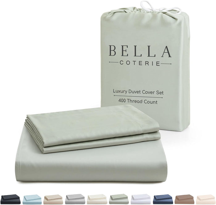 Bella Coterie Luxury Bamboo Viscose Queen Size Duvet Cover Set | 100% Organically Grown | Corner Ties | Ultra Soft | Cooling | Two Pillow Shams | 90 x 94 | No Insert [Coastal Blue]