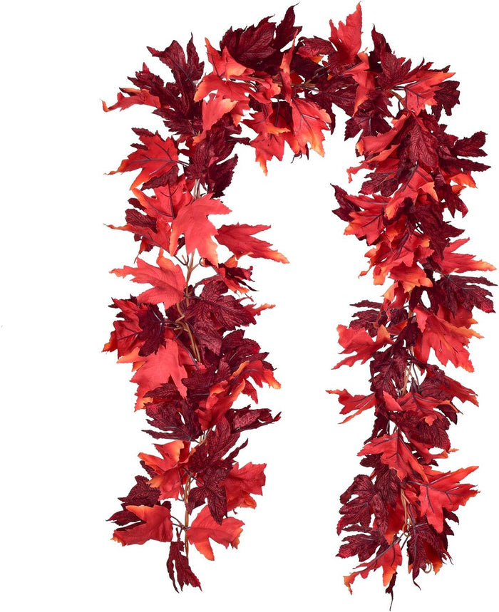 DearHouse 2 Pack Fall Maple Leaf Garland - 5.9Ft/Piece Hanging Vine Artificial Autumn Foliage for Thanksgiving, Home, Wedding, Fireplace, Party, Christmas Decor (Light Orange)