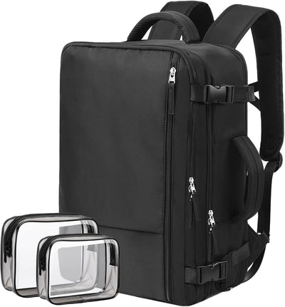 Hanples Travel Backpack for Women Men, Large Carry On Person Item Luggage Backpack, TSA Flight Approved 17.3 In Laptop Bag, Waterproof anti theft Casual Hiking Bag (Black)