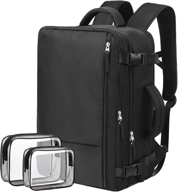 Hanples Travel Backpack for Women Men, Large Carry On Person Item Luggage Backpack, TSA Flight Approved 17.3 In Laptop Bag, Waterproof anti theft Casual Hiking Bag (Black)