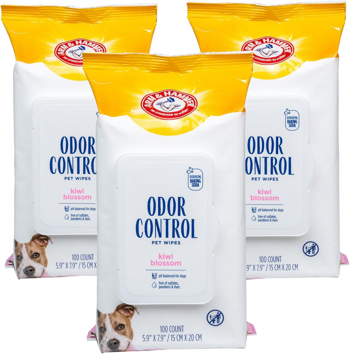 Arm & Hammer Dog Grooming Wipes - Natural Deodorizing Pet Wipe with Coconut - Travel Essential & Supplies for Dogs - Dog Whole Body & Face Cleaning - Odor Eliminator with Baking Soda Power - 100 Count