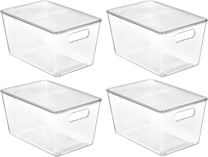 Vtopmart 6 Pack Clear Stackable Storage Bins with Lids, Large Plastic Containers with Handle for Pantry Organizer and Storage,Perfect for Bathroom,Cabinet,Kitchen,Fridge,Closet Organization