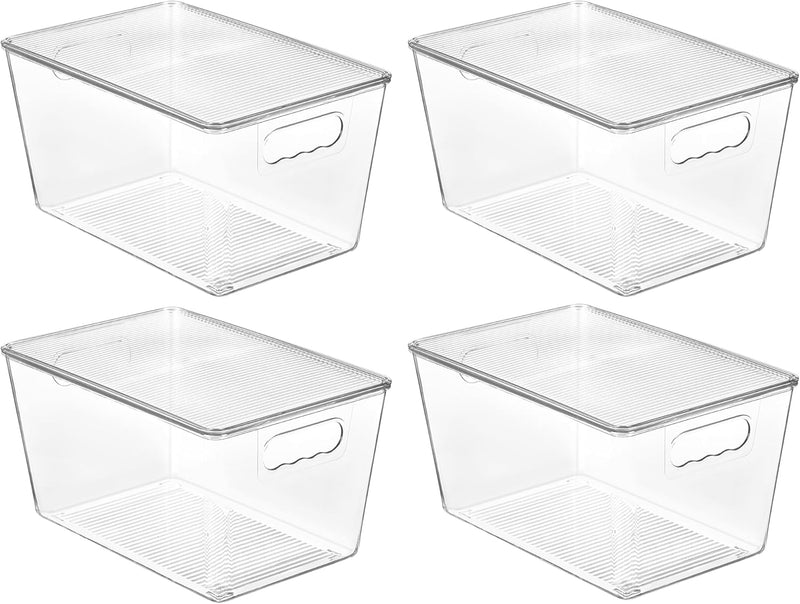 Vtopmart 6 Pack Clear Stackable Storage Bins with Lids, Large Plastic Containers with Handle for Pantry Organizer and Storage,Perfect for Bathroom,Cabinet,Kitchen,Fridge,Closet Organization
