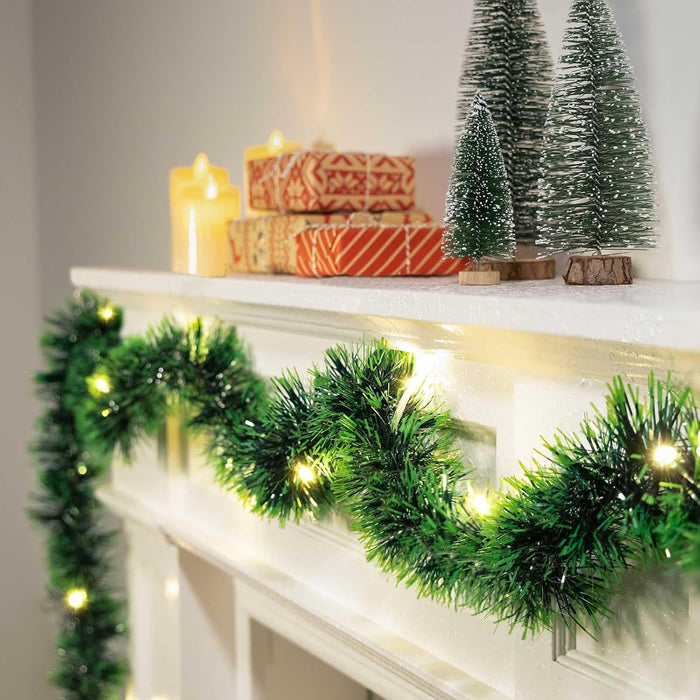2 Pack Christmas Garland with Lights, Total 38 Feet 80 Led Battery Operated Pre-Lit Long Garland for Stairs Railing Fireplace Mantle Office Door Frame Decor Green Greenery Indoor Outdoor Decorations