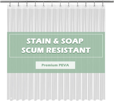 EHZNZIE Clear Shower Curtain Liner Light Weight PEVA, Shower Liner 72x72 Inches, Waterproof, No Chemical Smell with 12 Rust Proof Metal Grommets Holes for Bathroom Shower Curtain