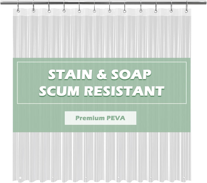EHZNZIE Clear Shower Curtain Liner Light Weight PEVA, Shower Liner 72x72 Inches, Waterproof, No Chemical Smell with 12 Rust Proof Metal Grommets Holes for Bathroom Shower Curtain