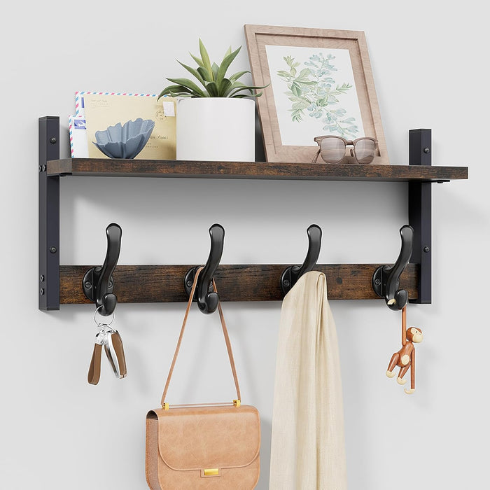 Tatub 29" Rustic Coat Rack Wall Mount with Shelf, Entryway Wall Hooks with Shelf, Coat Hangers for Bathroom, Living Room, Bedroom, Rustic Black