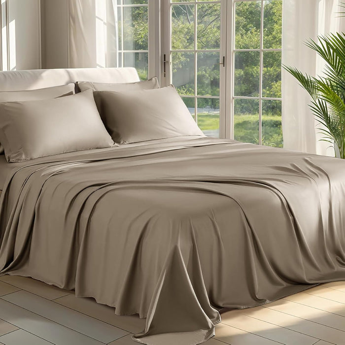 Shilucheng 100% Viscose Derived from Bamboo_ Sheets King Size 4pcs - Ultra Cooling & Silky Soft Bed Sheets, 16" Deep Pocket, Perfect for Hot Sleepers, Hotel Bedding Sheets (Lilac)