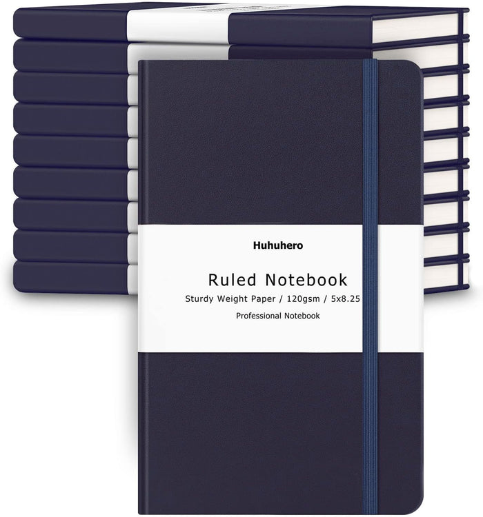 Huhuhero Notebooks Journal, Ruled Notebook, Premium Thick Paper Lined Journal, Black Hardcover Notebook for Office Home School Business Writing Note Taking Journaling, 5"×8.25" (6, Black)