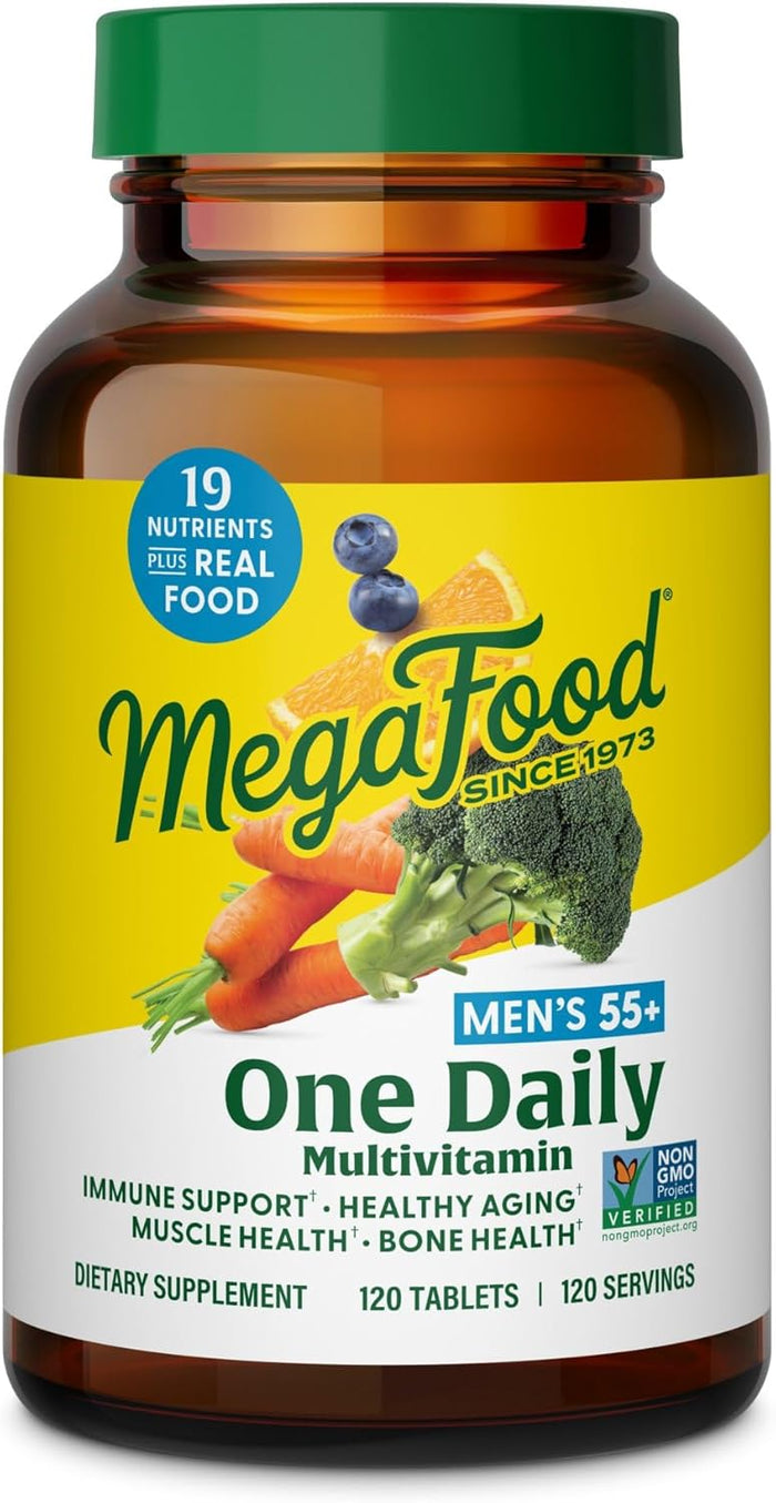 MegaFood Men's 55+ One Daily - Multivitamin for Men with Vitamin B12, C, D & Zinc - Optimal Aging & Immune Support Supplement - Vegetarian - Made Without 9 Food Allergens - 60 Tabs