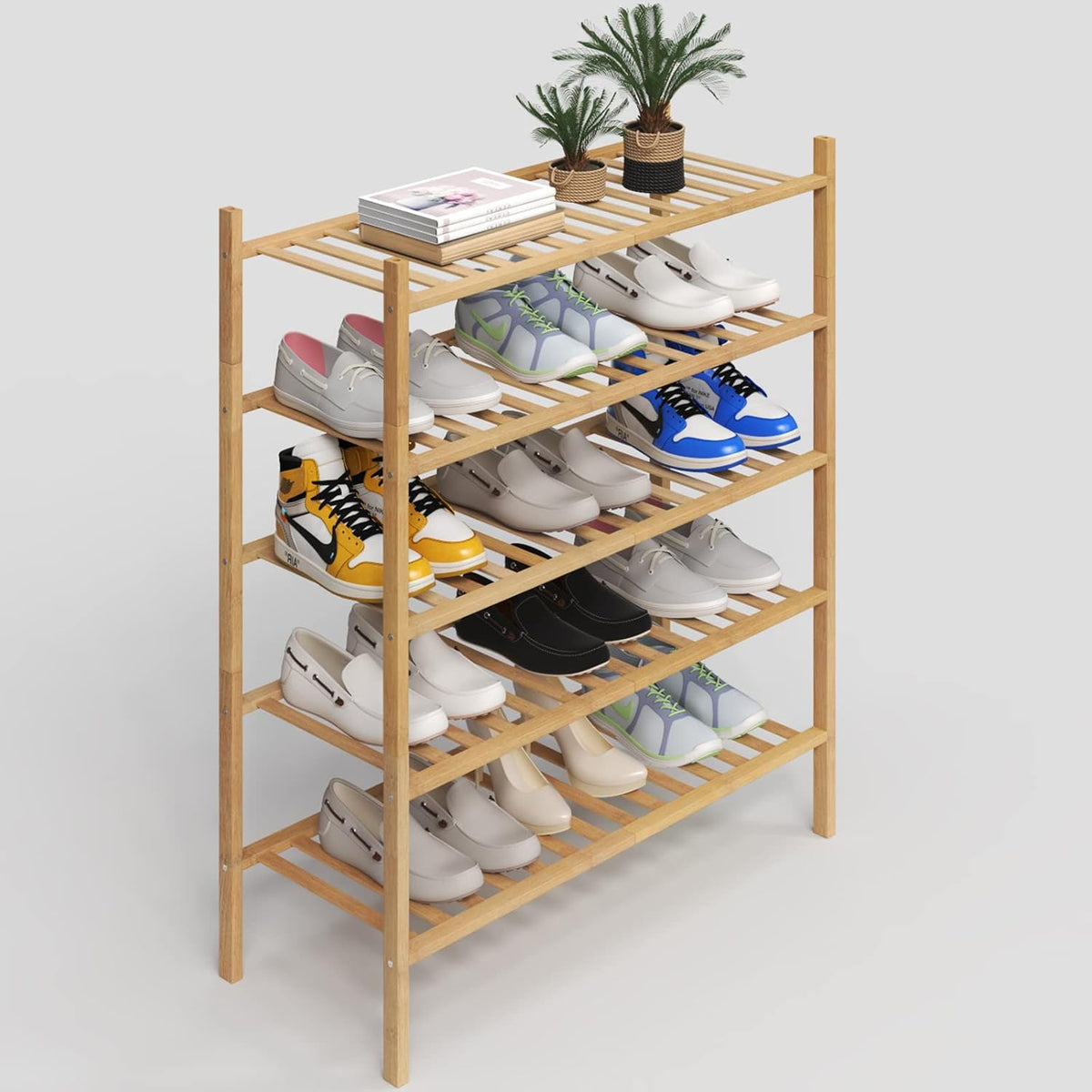 Z&L HOUSE 3-Tier Shoe Rack for Closet, Stackable Bamboo Shoe Rack for entryway, Hallway, Bathroom, Multifunctional Utility Free Standing Shoe Shelf Black