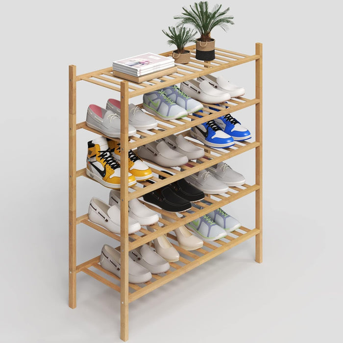 Z&L HOUSE 3-Tier Shoe Rack for Closet, Stackable Bamboo Shoe Rack for entryway, Hallway, Bathroom, Multifunctional Utility Free Standing Shoe Shelf Black