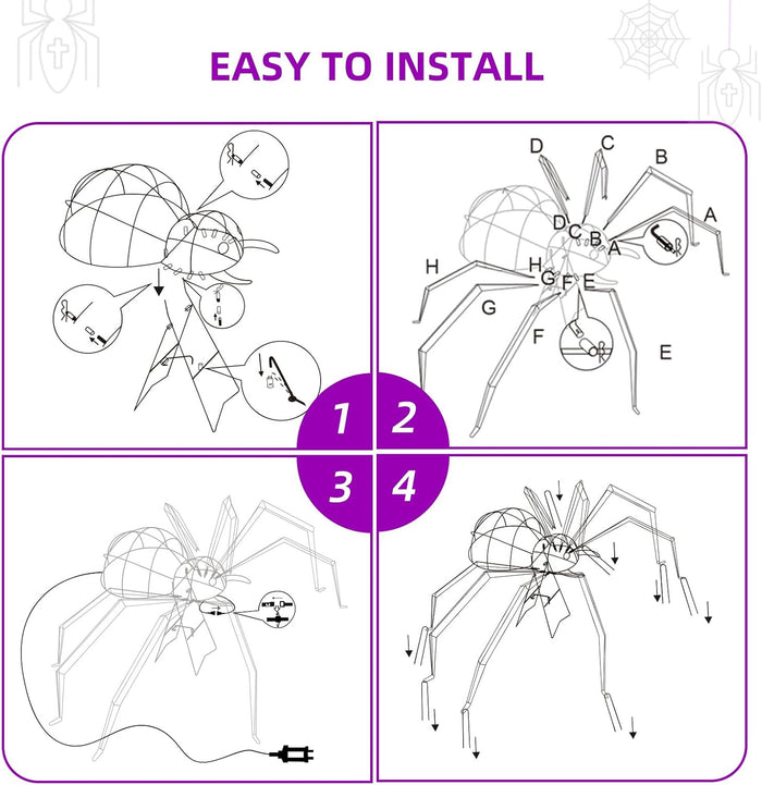 Halloween Decorations Outside Giant Spider - HOYECHI Outdoor Halloween Decor Lighted Spider 4.2FT, Light Up Spider with 90 LED Lights, Ground Stakes, for Front Yard Porch Gardens Lawns Party