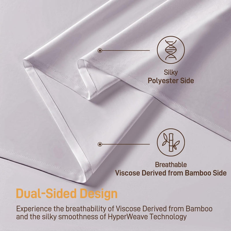 Viscose Derived from Bamboo, Soft Cooling Bedding with Silky Smooth Finish,16" Deep Pocket, Hypoallergenic, Breathable, 4 Piece Queen Size Luxury Hotel Silver Gray Bed Sheets, Oeko-Tex Certified