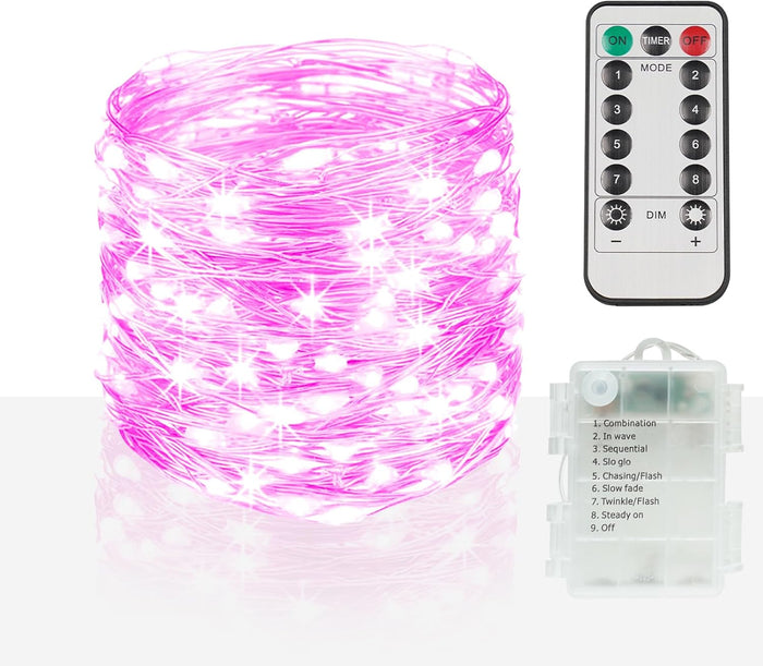 suddus 33ft 100 LED Outdoor String Lights, Warm White Fairy Lights Battery Operated with Remote, Led Twinkle Lights for Bedroom, Dorm, Backyard, Wedding, Tree, Mason Jar, Wall, Christmas