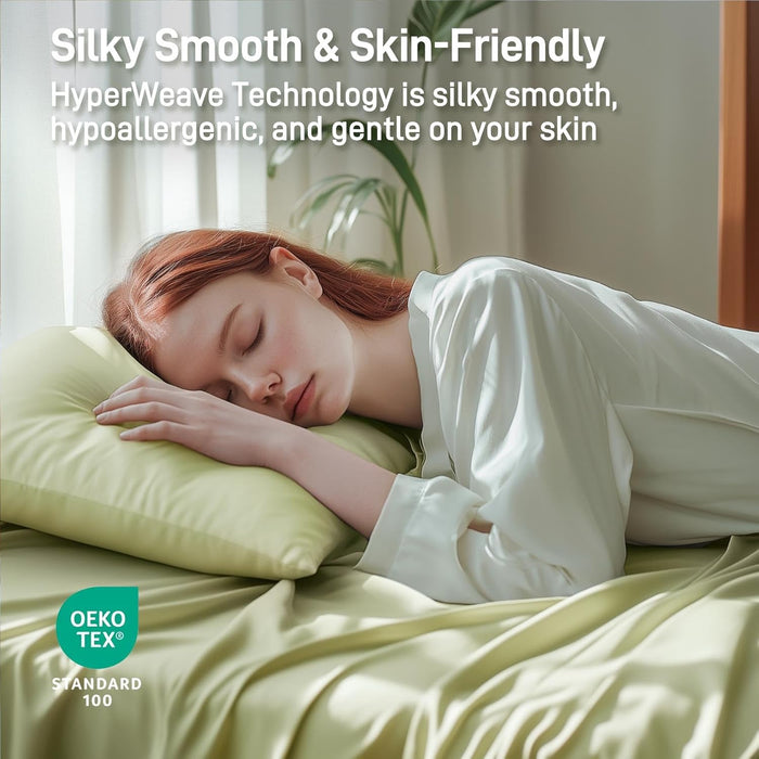 Viscose Derived from Bamboo, Soft Cooling Bedding with Silky Smooth Finish,16" Deep Pocket, Hypoallergenic, Breathable, 3 Piece Twin Luxury Hotel Sage Green Bed Sheet Set, Oeko-Tex Certified