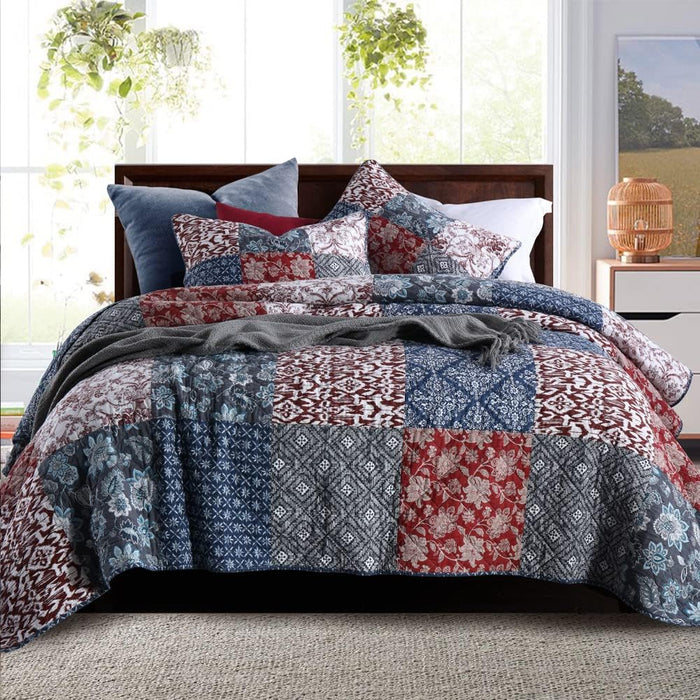 Secgo King Comforter Set for Bed - 100% Cotton Quilts Queen Size, Black Bedspreads (98 * 106 Inch) with 2 Pillow Shams, Patchwork Reversible Lightweight Bedding