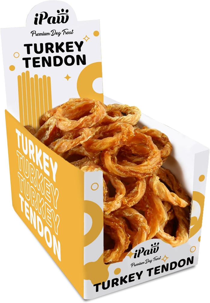 iPaw Turkey Tendons for Dogs 10 Pcs Value Pack, 100% Turkey and US Sourced Raw Material, Hypoallergenic, All Natural Human Grade Puppy Chew, Rawhide Alternative Dog Treats, Ring (Small)