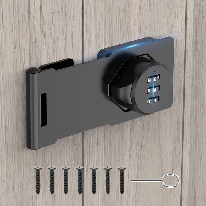Household Cabinet Password Hasp Locks, Cabinet Locks with Combination, Door Security Slide Latch for Small Barn Doors, Bathroom, Outdoor, Garden (2 Pack Black)