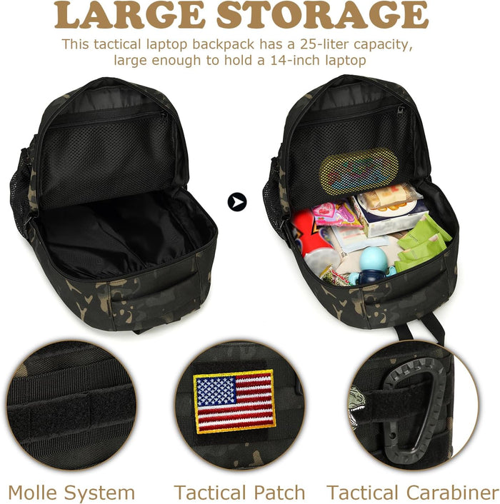 Kids tactical Backpack for Boys School Bag 20L mini Children Backpack for Outdoor Camping Travel (Black Camo)