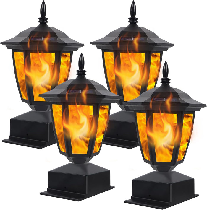 Dynaming Solar Flame Post Lights, Fence Post Cap Lights, LED Lantern, Fit 4x4, 5x5 or 6x6 Wooden Posts