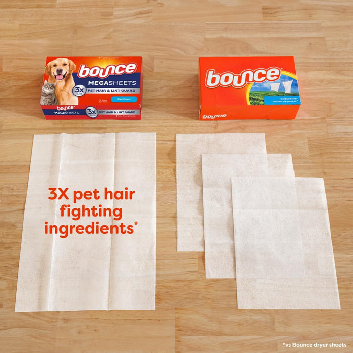 Bounce Pet Hair and Lint Guard Mega Fabric Softener Dryer Sheets with 3X Pet Hair Fighters, Fresh Scent, 180 Count, Bounce Dryer Sheets, Laundry Sheets, Mega Sheet