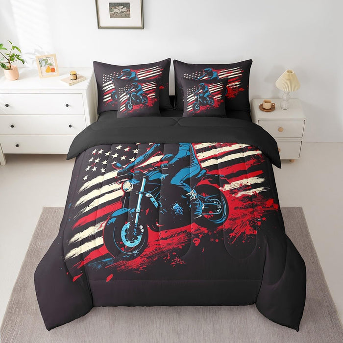 Feelyou Cool Motocross 7 Pieces Beeding Set Twin Size Dirt Bike Bed Set Ultra Soft Motorcycle Racer Bed in a Bag with Comforter, Sheets, Pillowcases for Girls Boys Room Decor Racing Motocross Rider