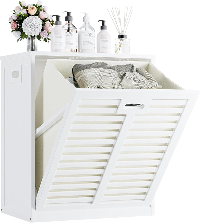 HITNET Tilt Out Laundry Hamper, Bamboo Laundry Cabinet with Hidden Removable Basket, Freestanding Clothes Storage organizer for Bedroom, Bathroom, Living Room, Natural