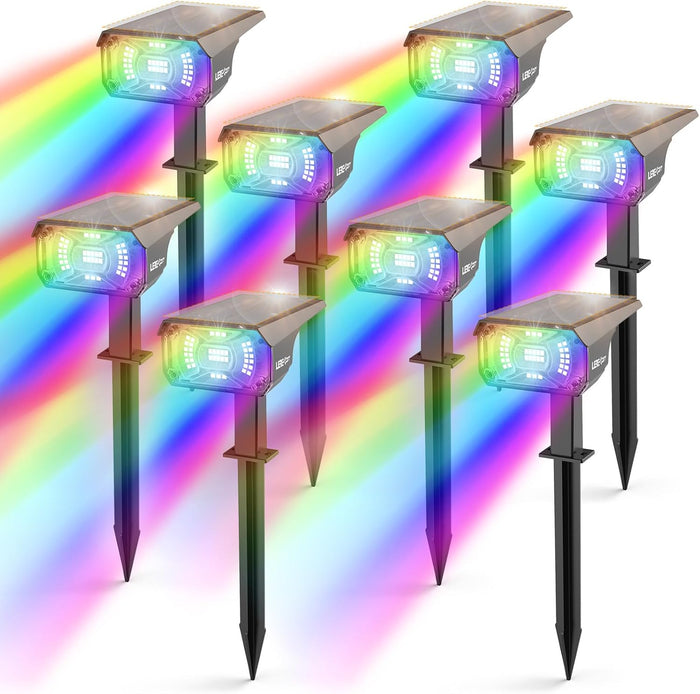 Solar Spotlights Outdoor Color Changing RGB Landscape Path Lights Multicoloured Spotlights 2 Pack