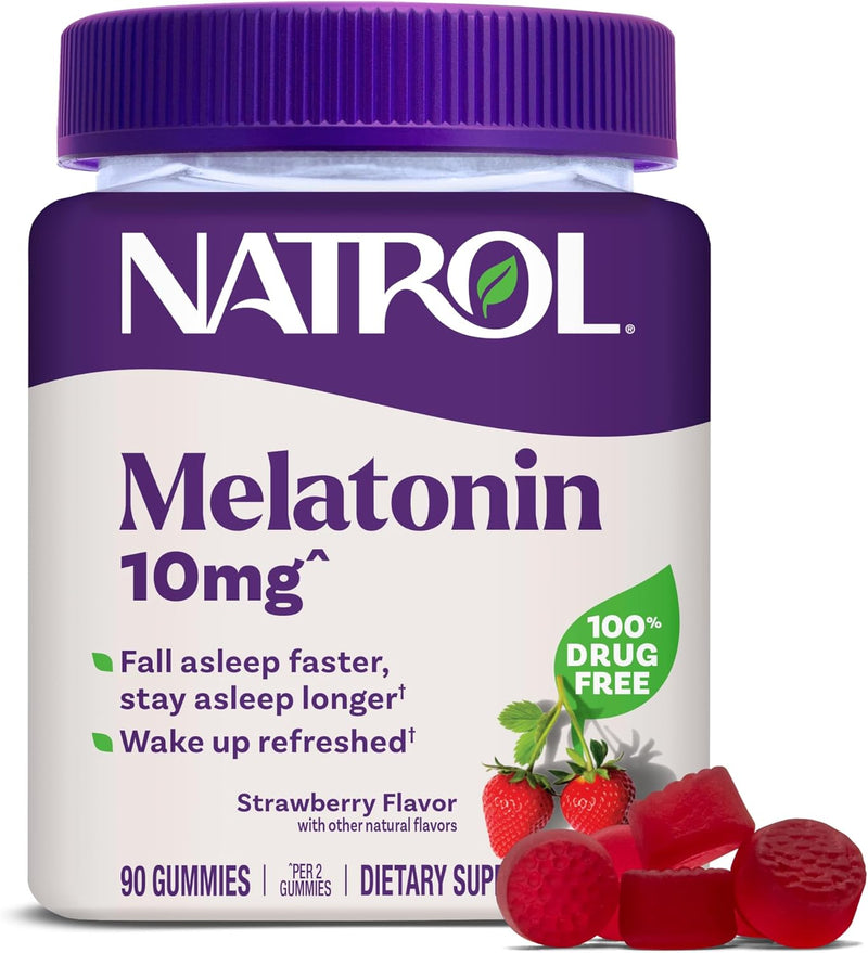 Natrol Melatonin Gummies, Sleep Support for Adults, Melatonin 10 mg, 140 Strawberry-Flavored, Up to 70 Days
