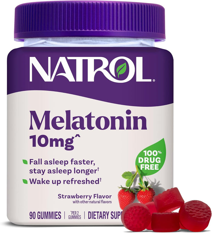 Natrol Melatonin Gummies, Sleep Support for Adults, Melatonin 10 mg, 140 Strawberry-Flavored, Up to 70 Days