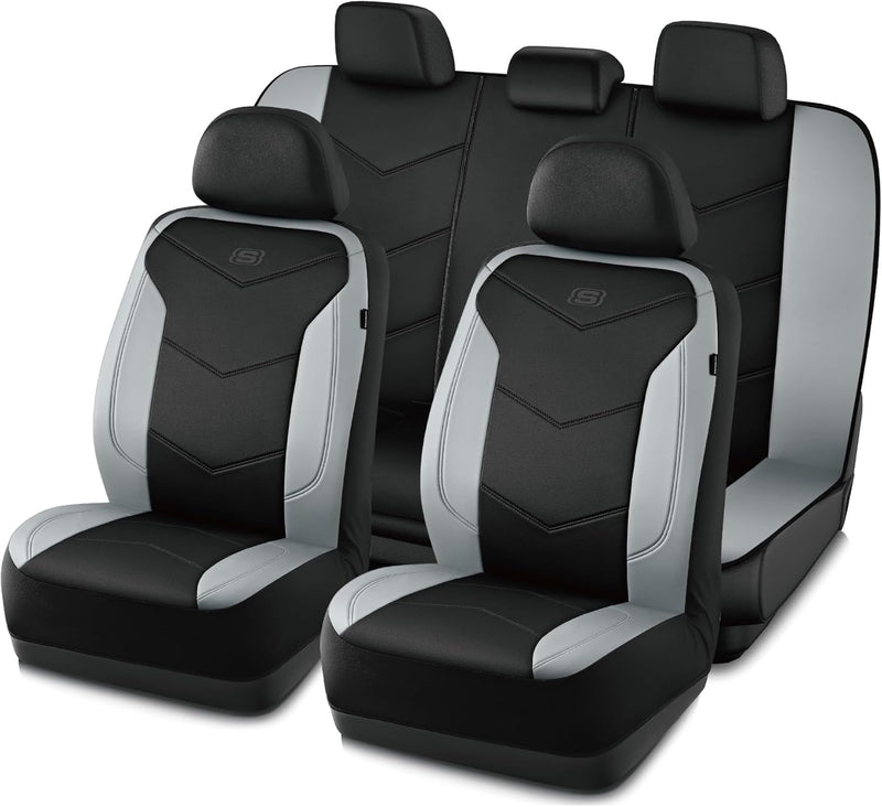Skechers Memory Foam Seat Covers,Leather Car Seat Covers, Ultimate Comfort & Support Front Seat Covers Airbag Compatible, Automotive Universal Fit Most for SUVs, Vans, Sedans, Cars, Trucks,Black