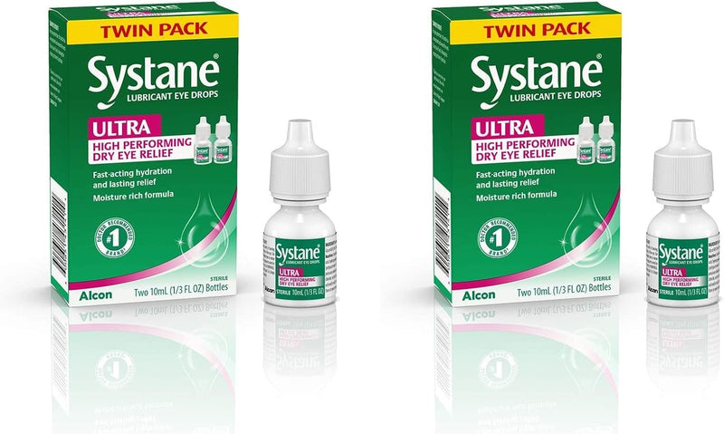 Systane Ultra Lubricant Eye Drops, Artificial Tears for Dry Eye, Twin Pack, 10-mL Each