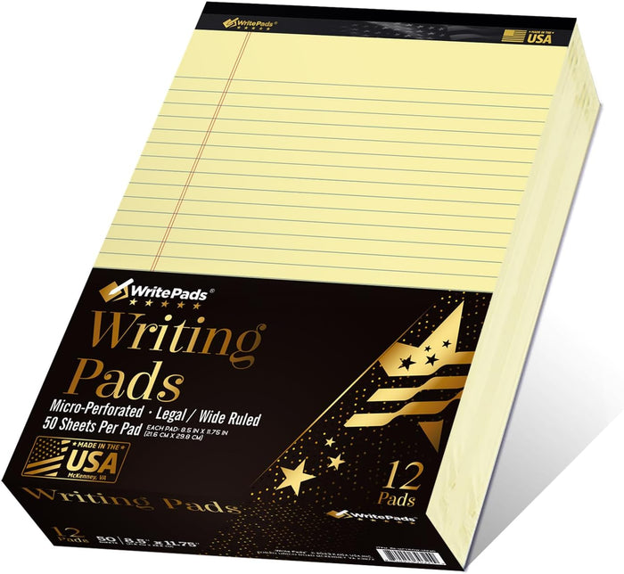 KAISA Small Legal Pads 5x8 Note Pads, Narrow Ruled 5"x8" Writing Pads, 50 Sheets Perforated Notepads, 20lb Heavyweight Rigid Back Premium Legal Pads, Canary Paper Pads, 12Pad
