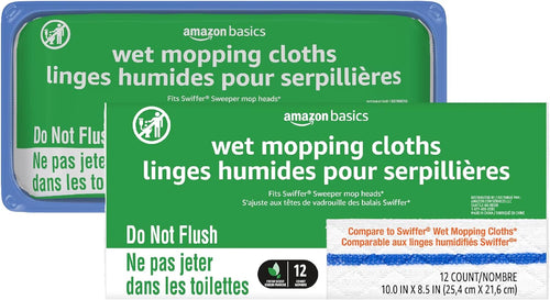 Amazon Basics Wet & Dry Sweeper Kit (1 Sweeper Handle, 7 Heavy Duty Dry Cloths, 3 Wet Floor Cloths) Pack of 1