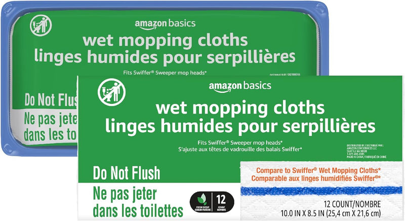 Amazon Basics Wet & Dry Sweeper Kit (1 Sweeper Handle, 7 Heavy Duty Dry Cloths, 3 Wet Floor Cloths) Pack of 1