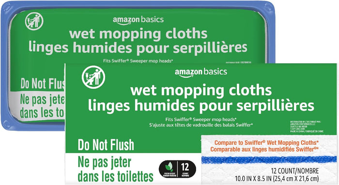 Amazon Basics Wet & Dry Sweeper Kit (1 Sweeper Handle, 7 Heavy Duty Dry Cloths, 3 Wet Floor Cloths) Pack of 1