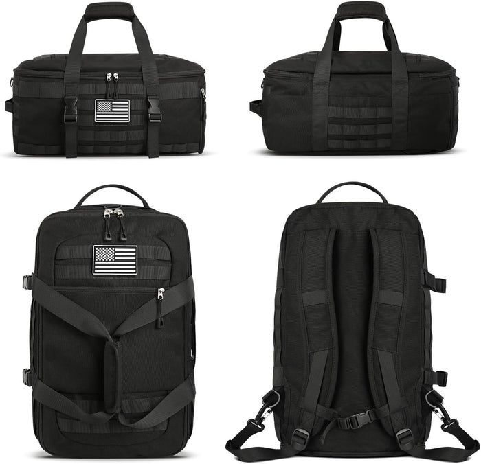 ETRONIK Gym Bags for Men Women, Tactical Duffle Bag Backpack with Shoe Compartment, 3 in 1 Carry on Travel Backpack with Wet Pocket, Weekender Overnight Range Bag for Workout Football Gym, Black