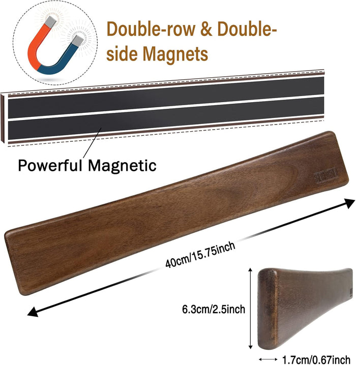 HOSHANHO Magnetic Knife Strips, Magnetic Knife Holder for Wall 16 Inch, Acacia Wood Knife Magnetic Strip Use as Knife Bar, Knife Holder for Kitchen Utensil Organizer