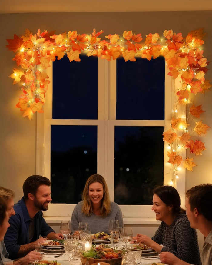Fall Decor [2 Pack] Lighted Fall Garland, Total 16.4ft 40 LED Thanksgiving Decorations Halloween String Lights, Friendsgiving Gift Thanksgiving Decor for Home Holiday Autumn Garland Indoor