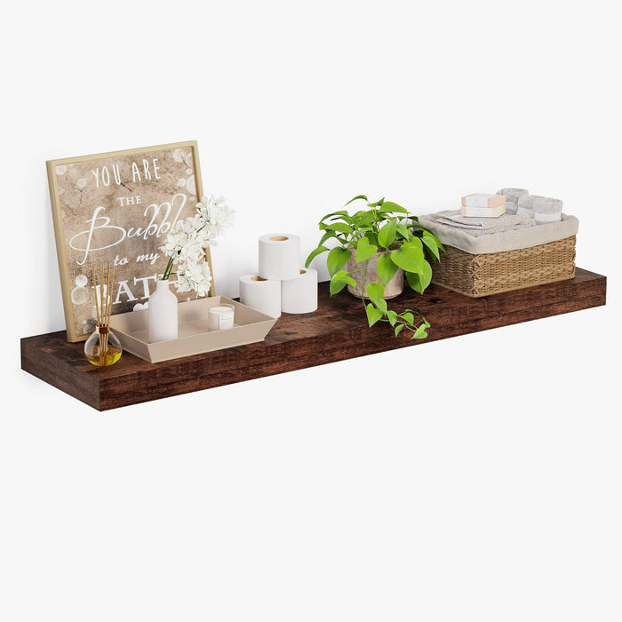 Heimlove Black Bathroom 12'' Deep Floating Shelves for Wall - Shelf Over Toilet Wall Mounted Farmhouse 24 inches,Rustic Wood Shelves Decor & Storage,Set of 1