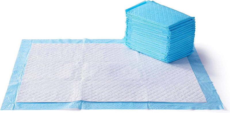 Amazon Basics Heavy Duty Dog and Puppy Pee Pads, 5-Layer Leak-Proof Ultra Absorbent, Quick-Dry Surface, Potty Training, Regular (24x23"), 50 Count, Blue & White