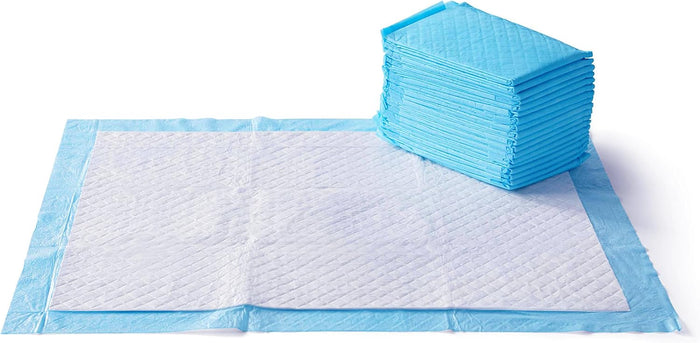 Amazon Basics Heavy Duty Dog and Puppy Pee Pads, 5-Layer Leak-Proof Ultra Absorbent, Quick-Dry Surface, Potty Training, Regular (24x23"), 50 Count, Blue & White